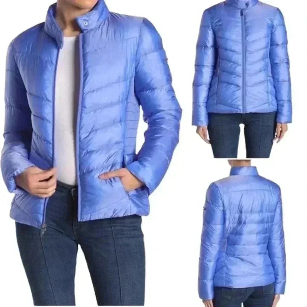 Women's X-small Via Spiga Smocked Quilted Puffer Jacket Sapphire Blue 60113V
